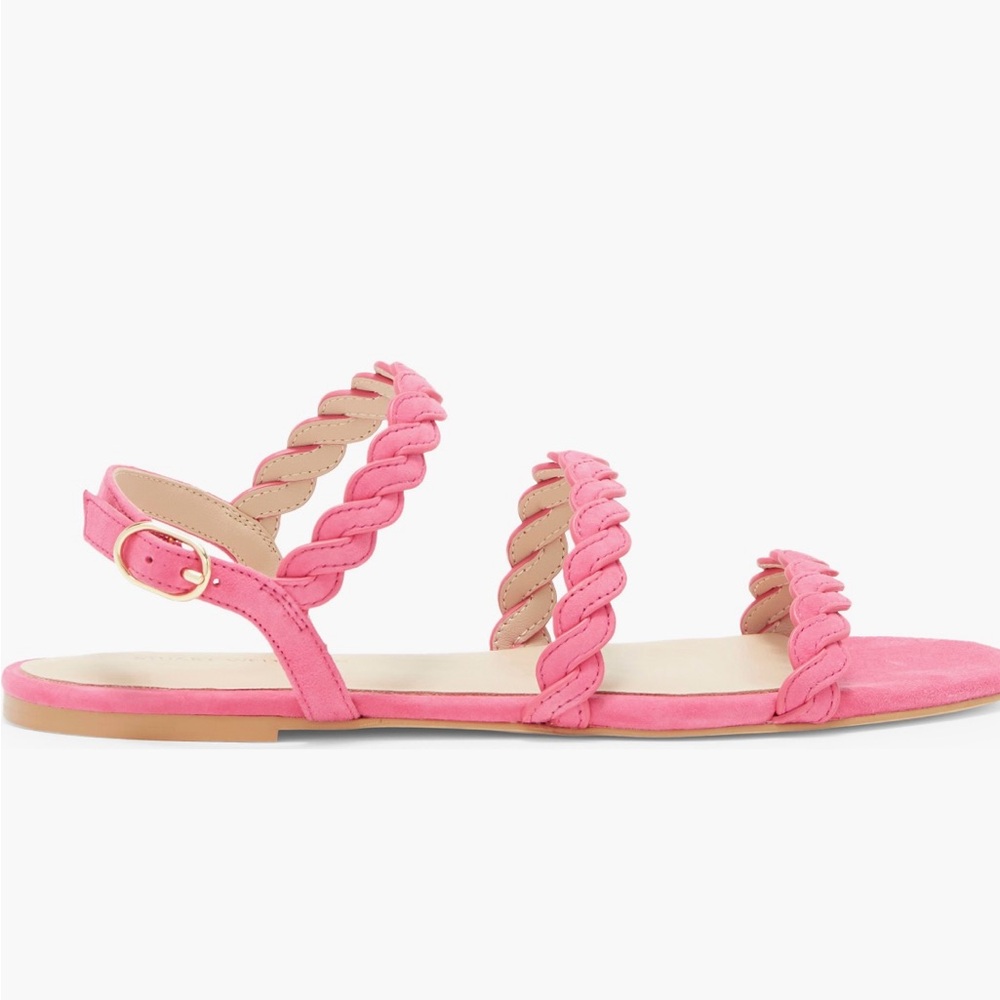 NWT Stuart Weitzman Pink Braided Strap Sandals Size 8 Suede Flat Summer Sandal - Picture 3 of 9